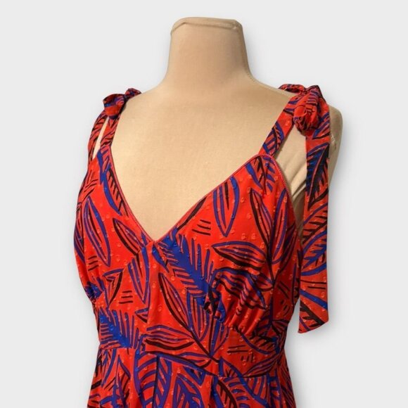 Alexis Midi Dress S Red Blue Tie Shoulder Asymmetric Hem EUC Tropical Target - Picture 2 of 6